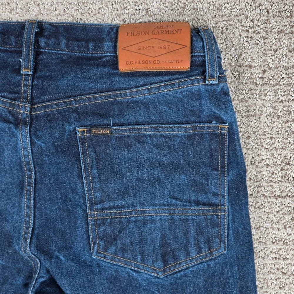 Filson Mens Jeans 34x34 Raw Indigo Made‎ in USA Denim Straight Leg Medium Wash